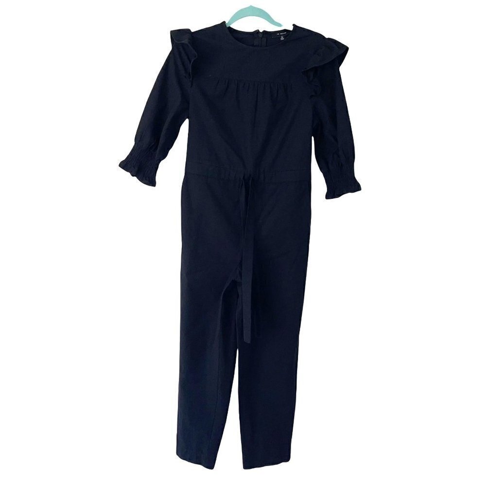 En Saison Jumpsuit Womens Size Small S Poplin Ruffled Zipper Drawstring Black